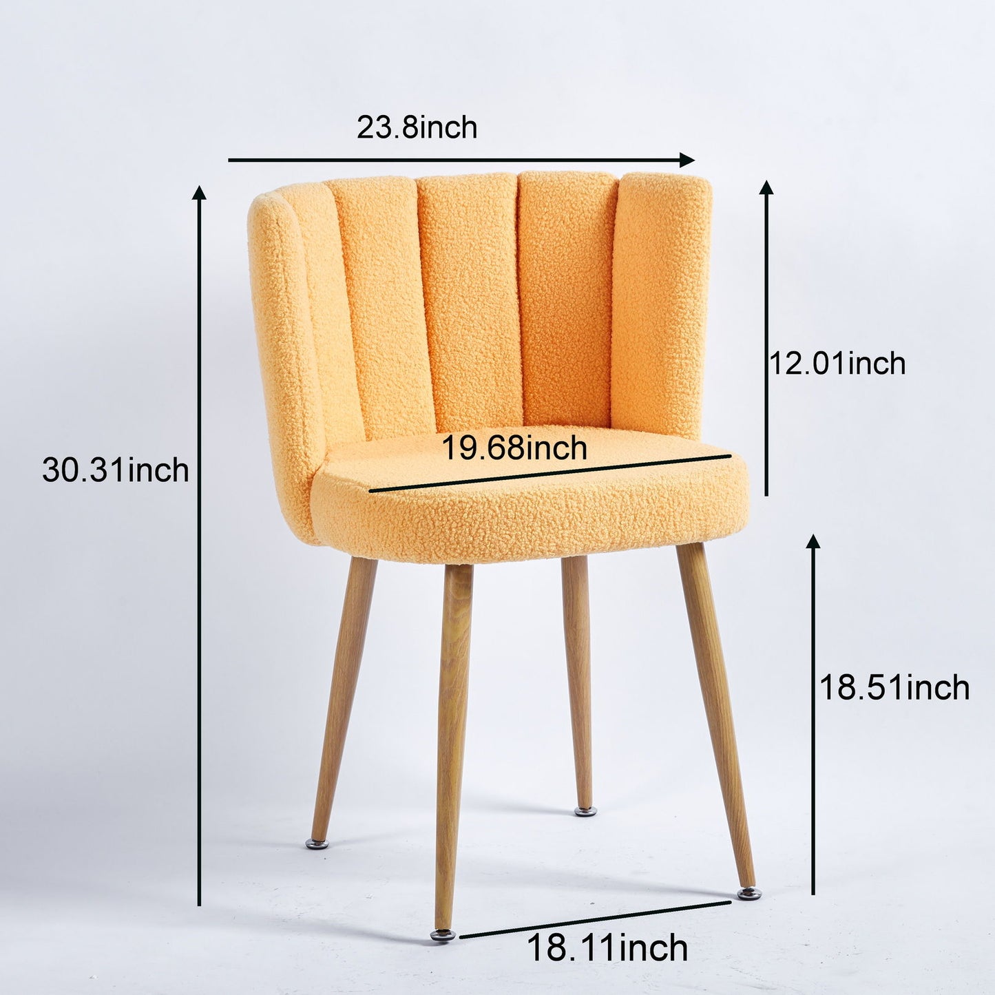 Modern Dining Chair (Set of 2) With Iron Tube Wood Color Legs, Shorthair Cushions And Comfortable Backrest, Suitable For Dining Room, Living Room, Cafe, Simple Structure - Yellow