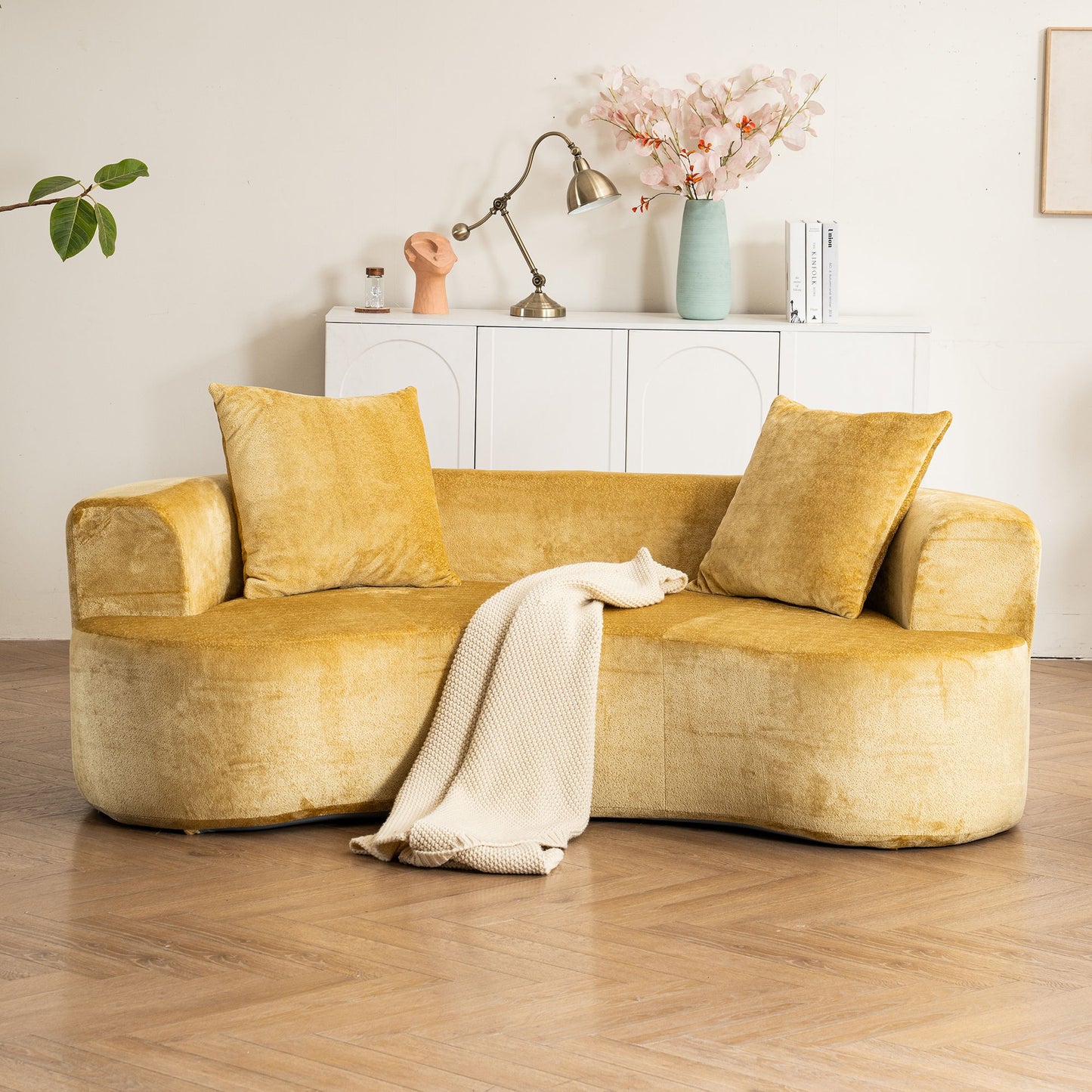 Modular Sectional Sofa With Chaise, Cloud Sectional Modern Sleeper Couch With Deep Seat, Sponge Compression Sofas - Yellow