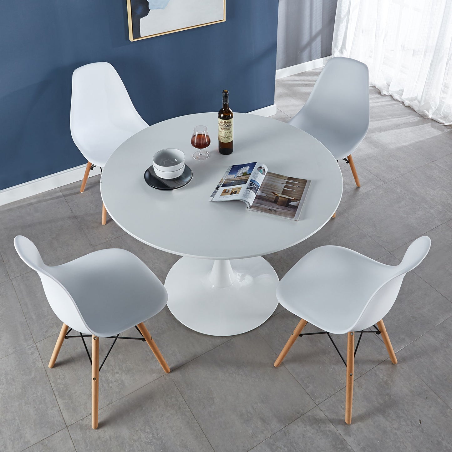 Tulip Table Mid-Century Dining Table For 4-6 People With Round MDF Table Top, Pedestal Dining Table, End Table Leisure Coffee Table - White