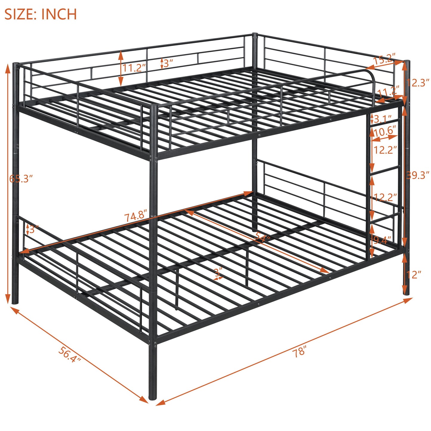 Full Over Full Metal Bunk Bed - Black