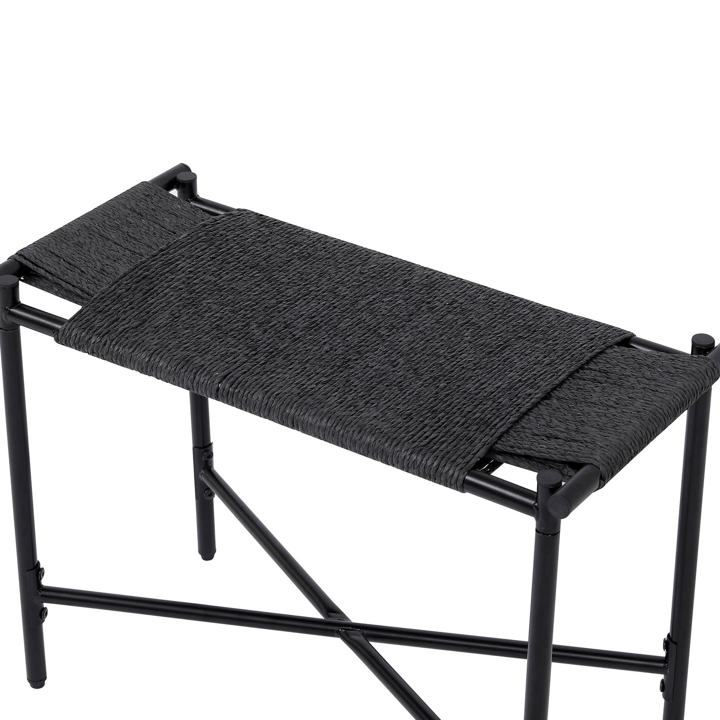 Handwoven Paper Rope Foot Rest Shoes Stools Ottomans For Entryway, Living Room, Bedroom & Office - Black