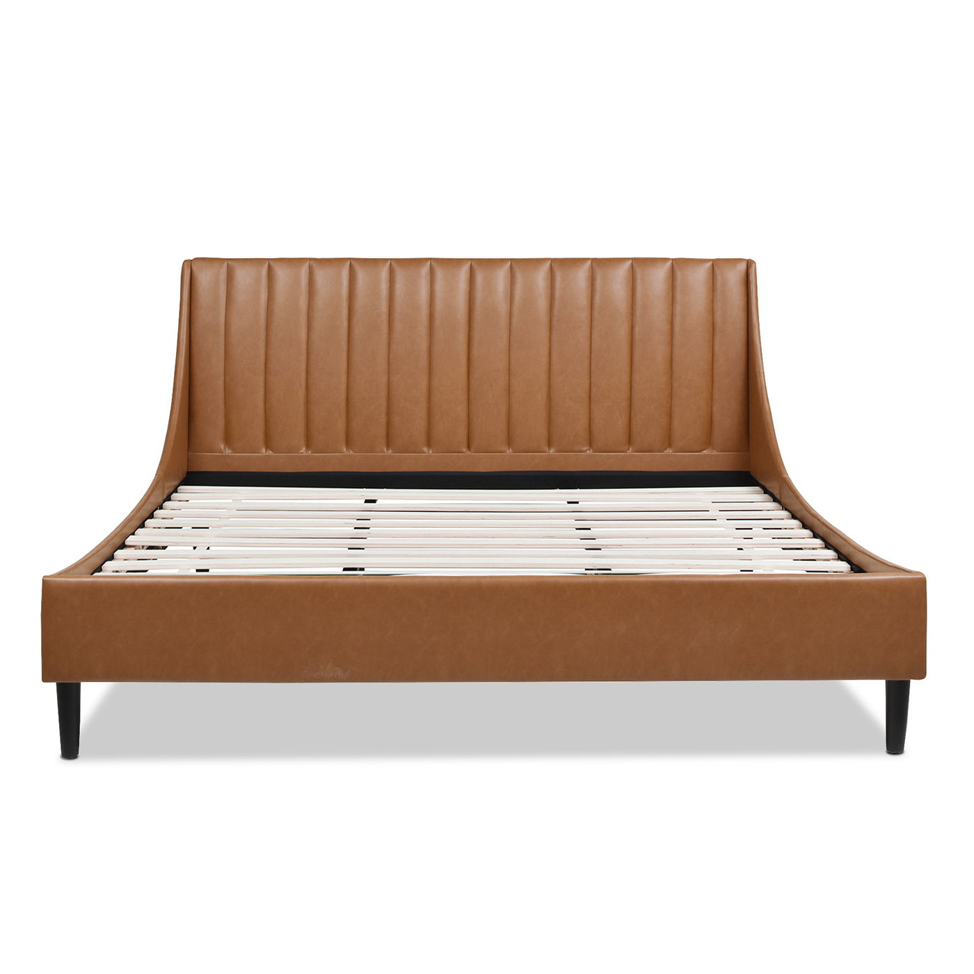Aspen - King Vertical Tufted Headboard Platform Bed Set - Caramel Tan Brown