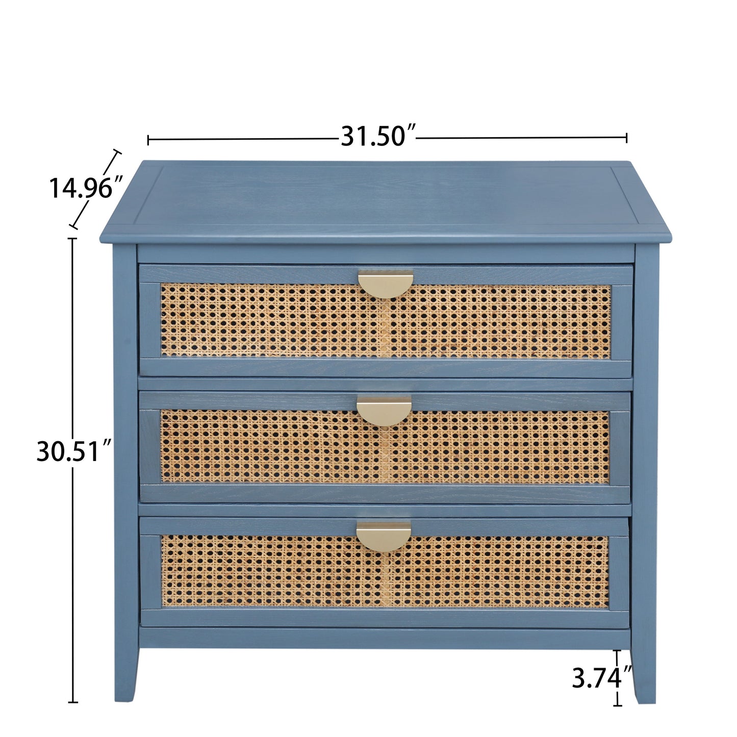 3 Drawer Cabinet Natural Rattan Suitable For Bedroom - Blue