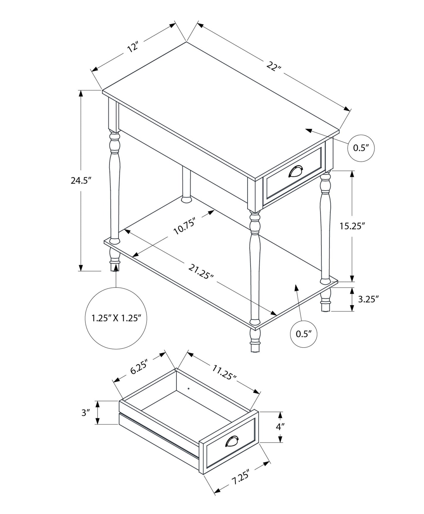 Accent Table, 2 Tier, Storage Drawer, Traditional - Green