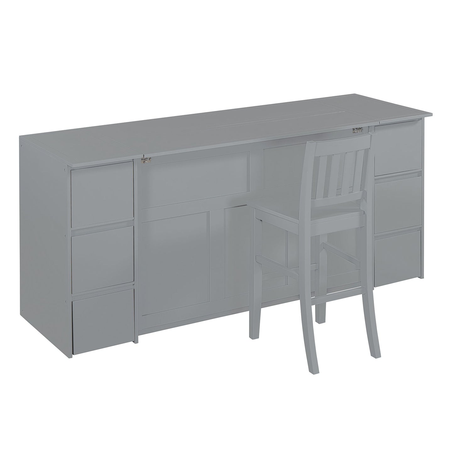 Full Size Murphy Bed With Drawers, Cabinets, And USB Ports - Gray