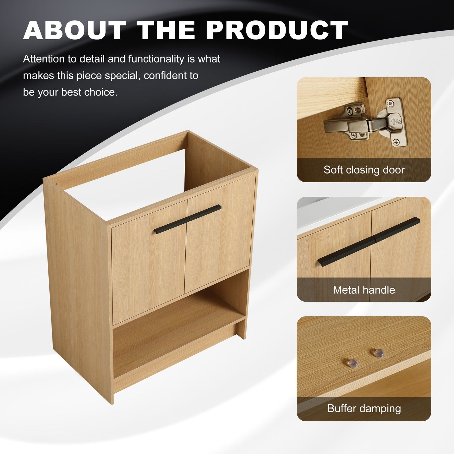 Modern Freestanding 30" Bathroom Vanity With Open Storage Compartment, Construction, Excluding Sink - Oak