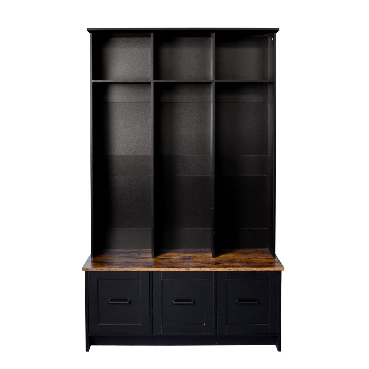 Modern Hall Tree With Entryway Bench, 3 Shelves And Drawers, Wide Hall Tree With Storage Bench For Hallway - Black