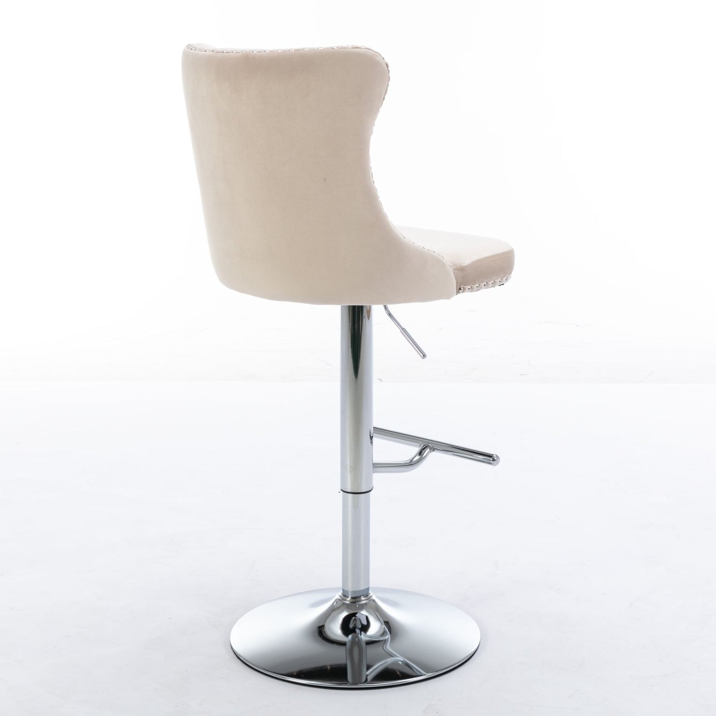 Swivel Velvet Barstools Adjusatble Seat Height From 25-33", Modern Upholstered Chrome Base Bar Stools With Backs Comfortable Tufted For Home Pub And Kitchen Island (Set of 2) - Beige