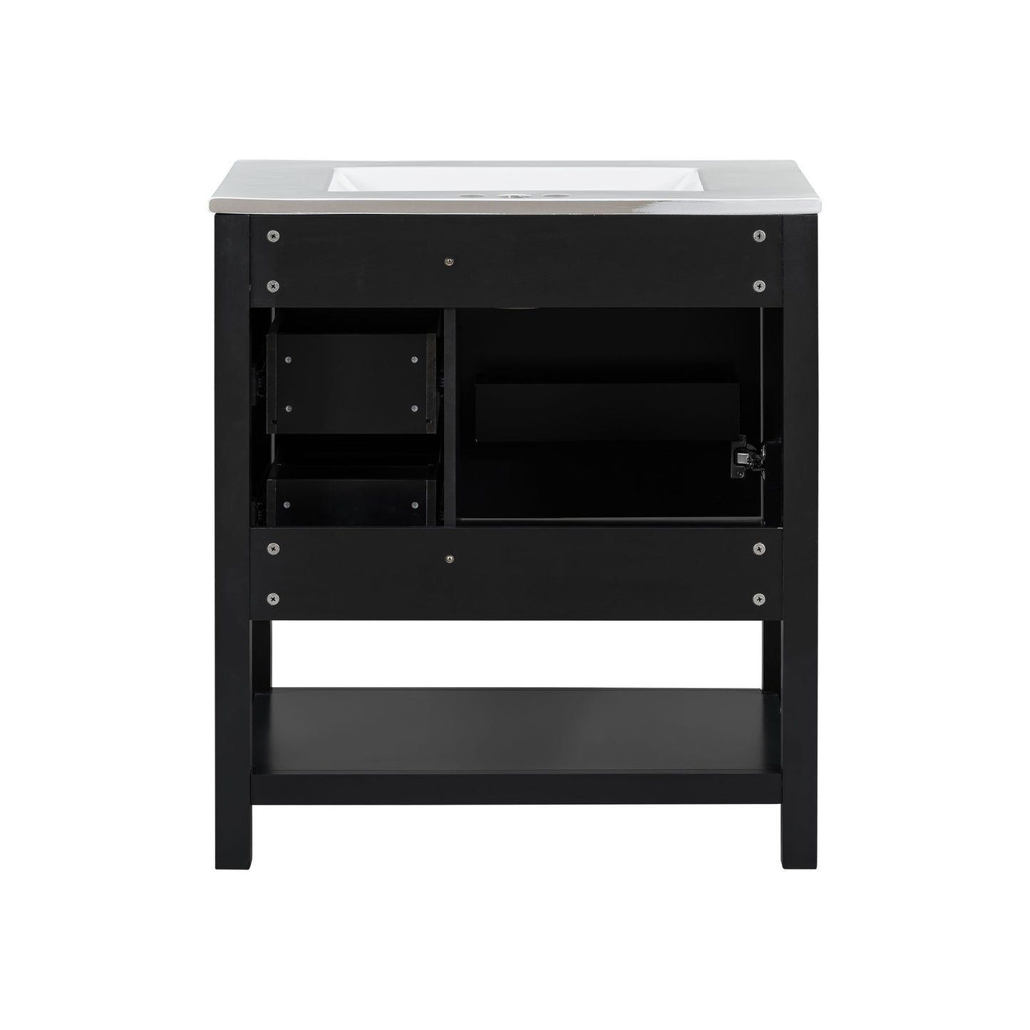 Transitional Style Bathroom Vanity Cabinet Combo With Ceramic Sink, Soft Close Door - Black