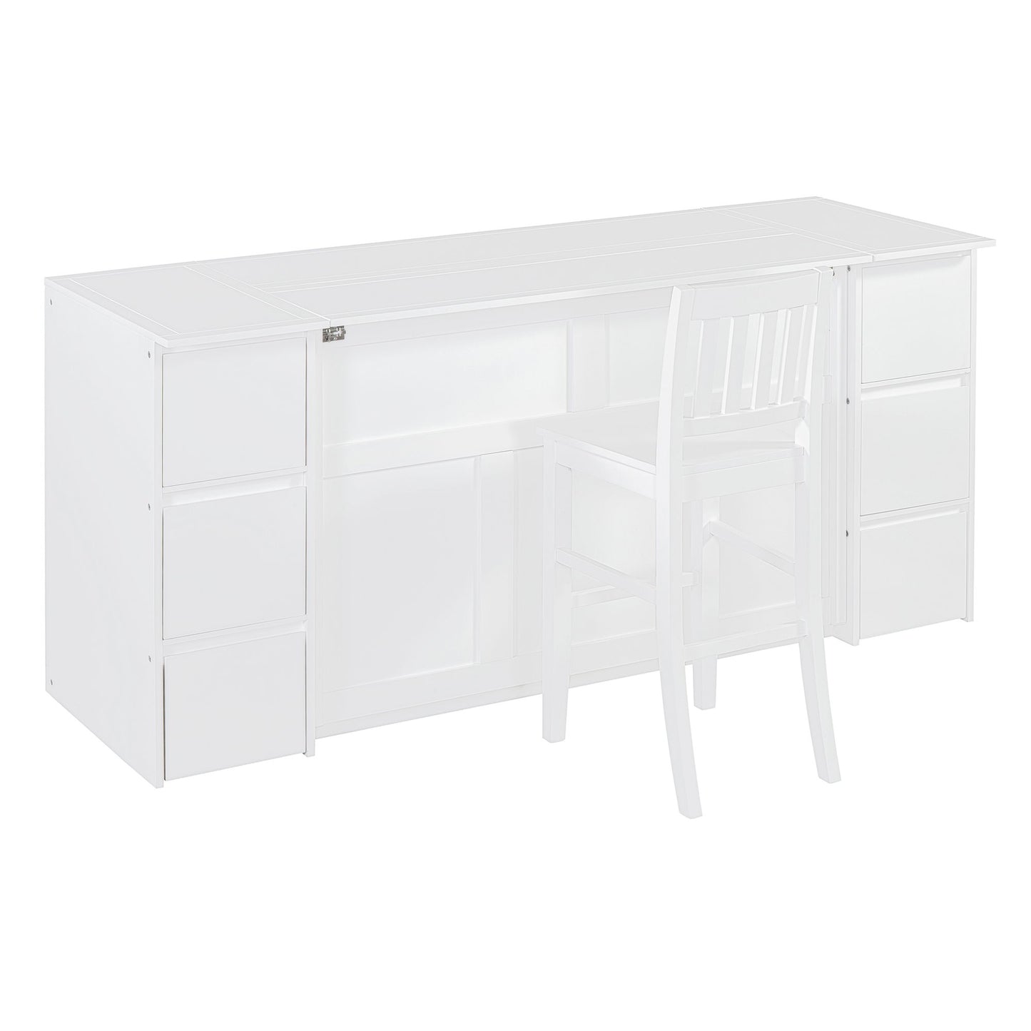 Full Size Murphy Bed With Drawers, Cabinets And USB Ports - White