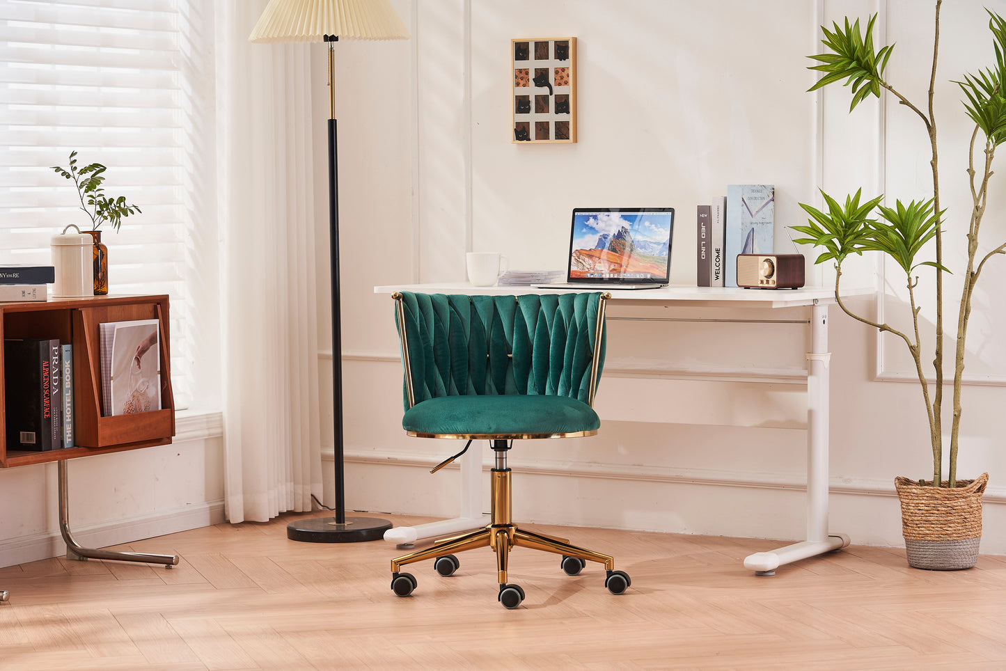 Office Desk Chair, Upholstered Home Office Desk Chairs With Adjustable Swivel Wheels, Ergonomic Office Chair For Living Room, Bedroom, Office, Vanity Study - Emerald