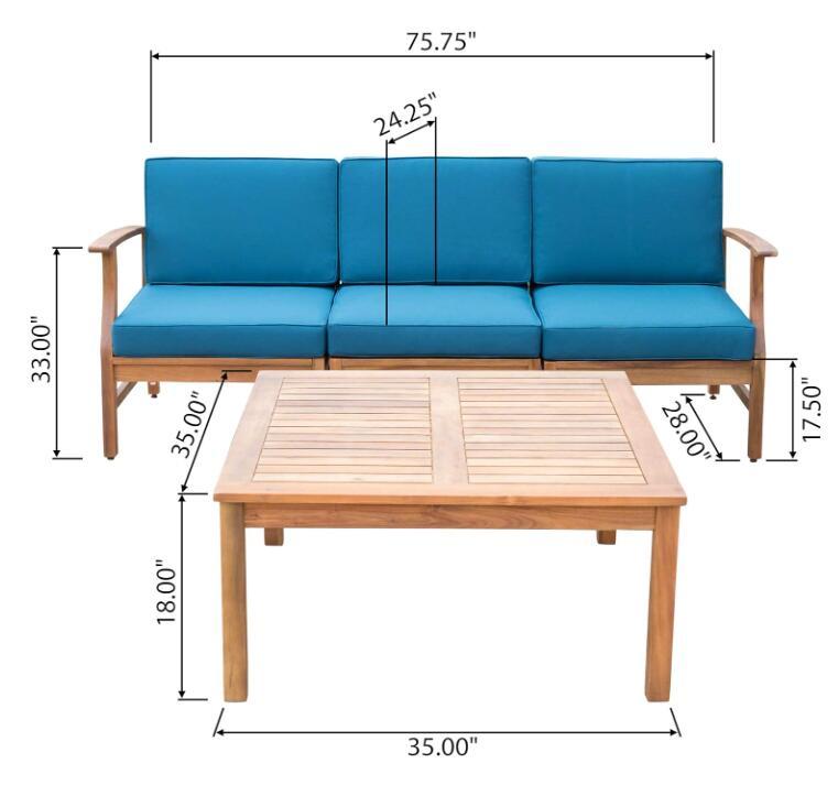 Perla - 3 Seater Sofa And Table Set - Blue
