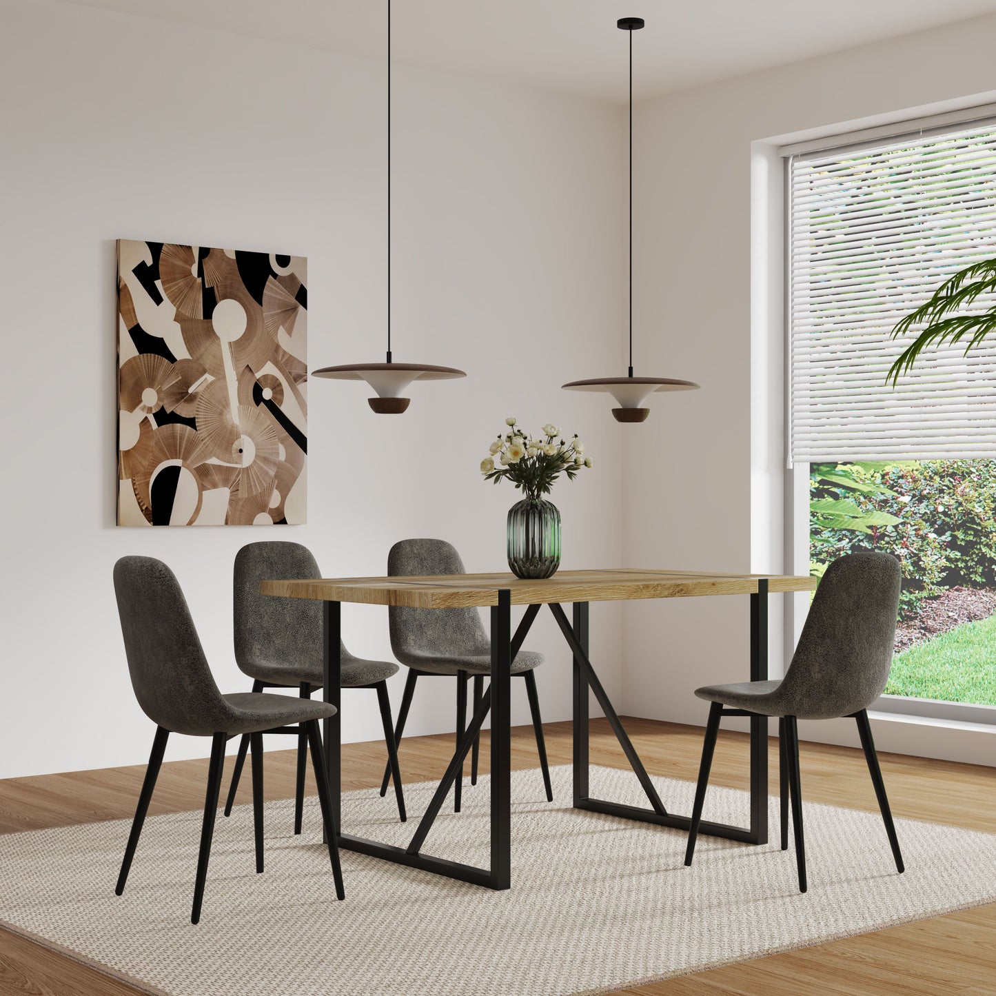 Modern Accent Dining Chairs (Set of 4), Upholstered Seat, Spoon Shape - Black / Gray