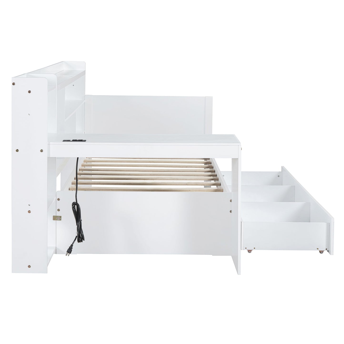 Twin Size Daybed With 3 Drawers USB Ports And Desk - White