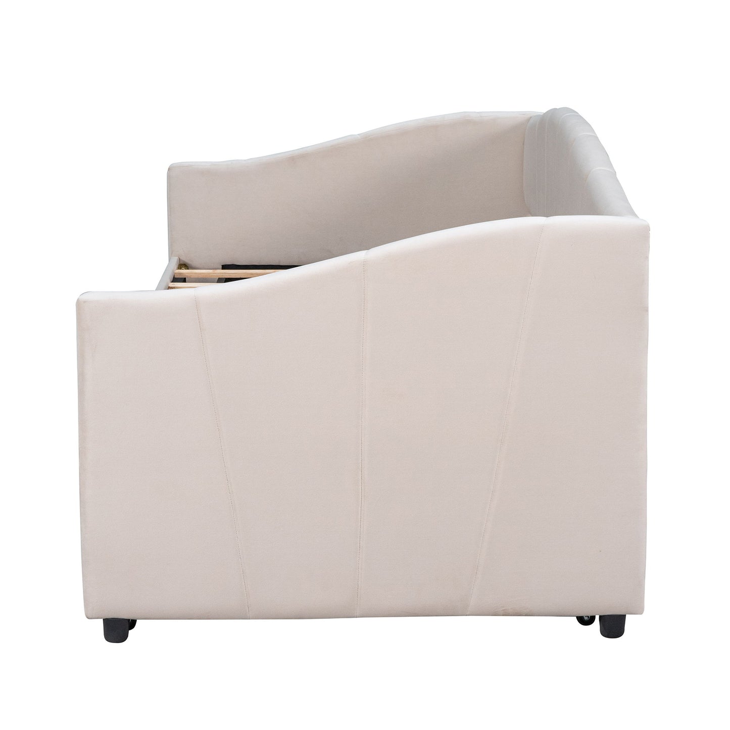 Twin Size Upholstered Daybed Sofa Bed With Trundle And Slat - Beige