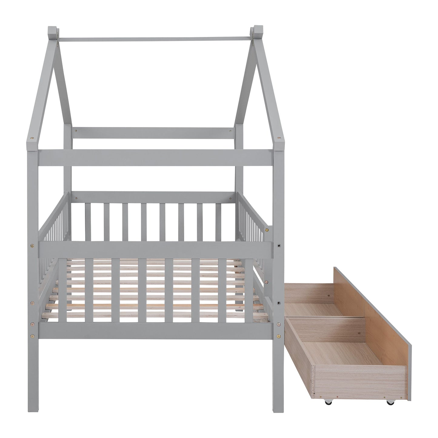 Twin Size House Bed With 2 Drawers - Gray