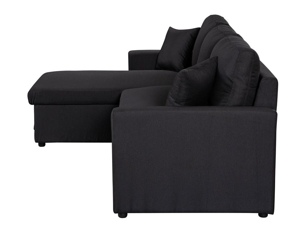 Paisley - Linen Fabric Reversible Sleeper Sectional Sofa With Storage Chaise - Black