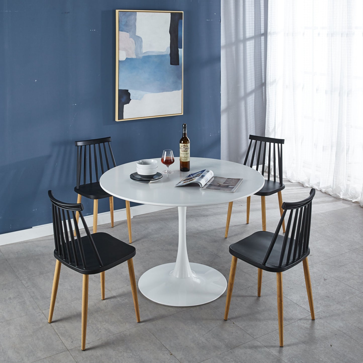 Tulip Table Mid-Century Dining Table For 4-6 People With Round MDF Table Top, Pedestal Dining Table, End Table Leisure Coffee Table - White