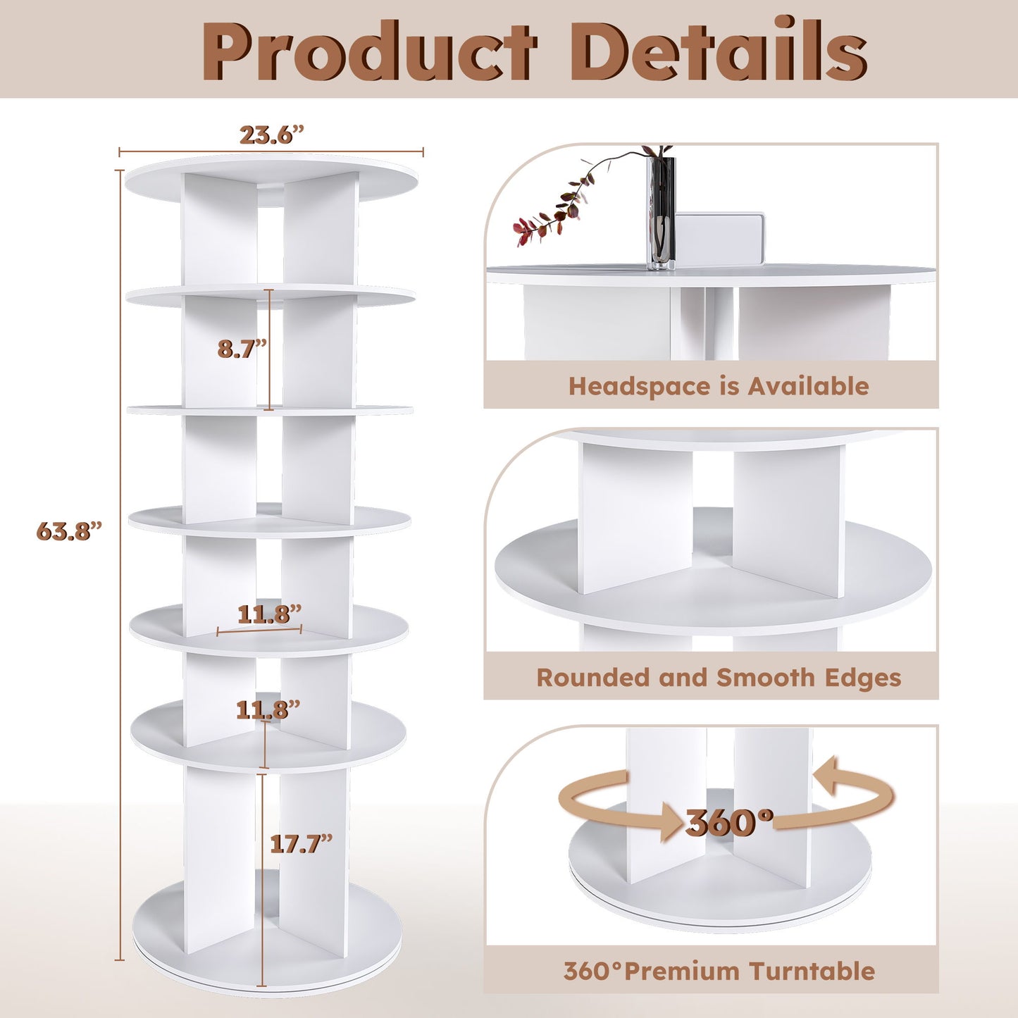 6 Tier Spinning Shoe Rack, Free Standing 360ÔøΩÔøΩ Revolving Shoe Organizer - White