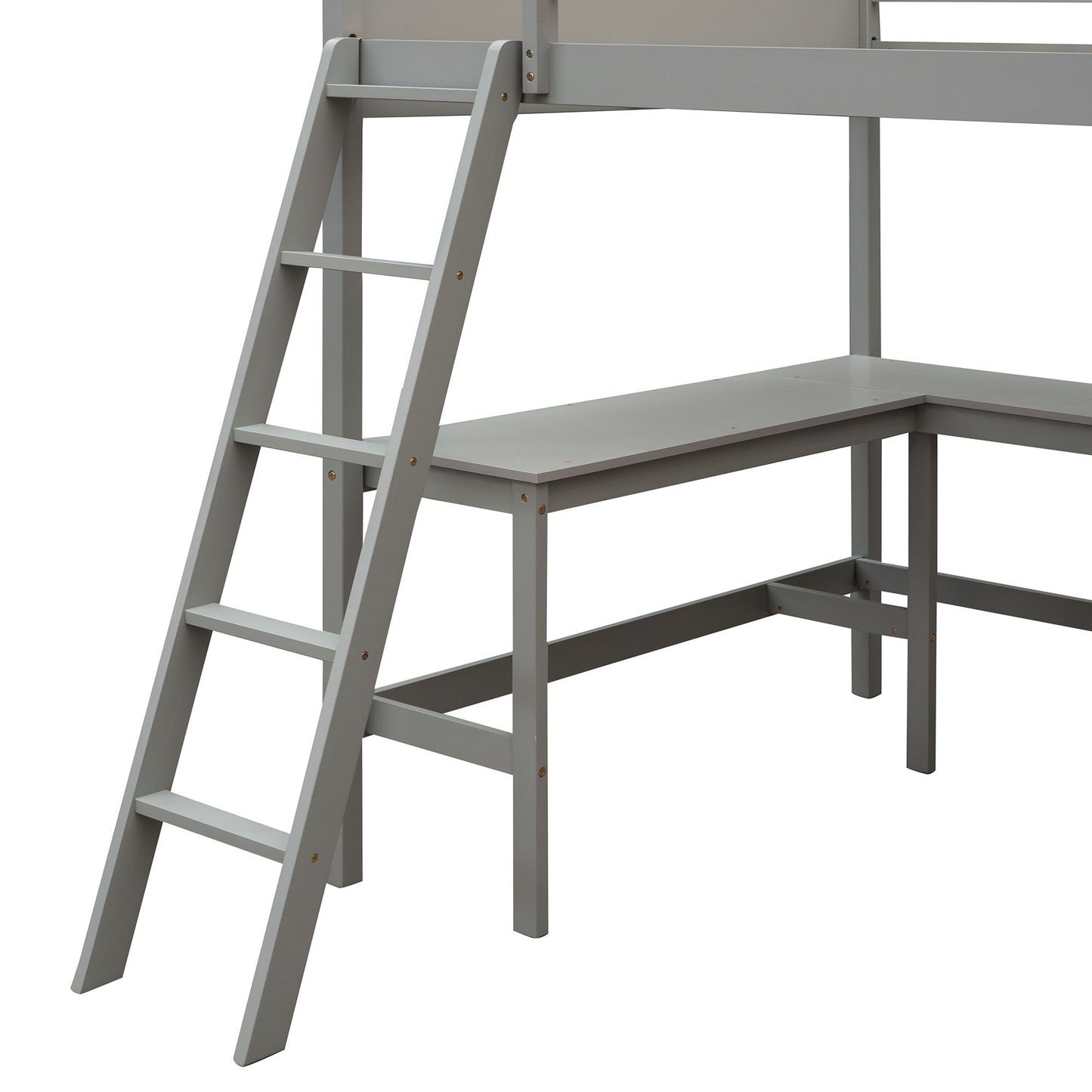 Full Size Loft Bed With Shelves With Desk - Gray
