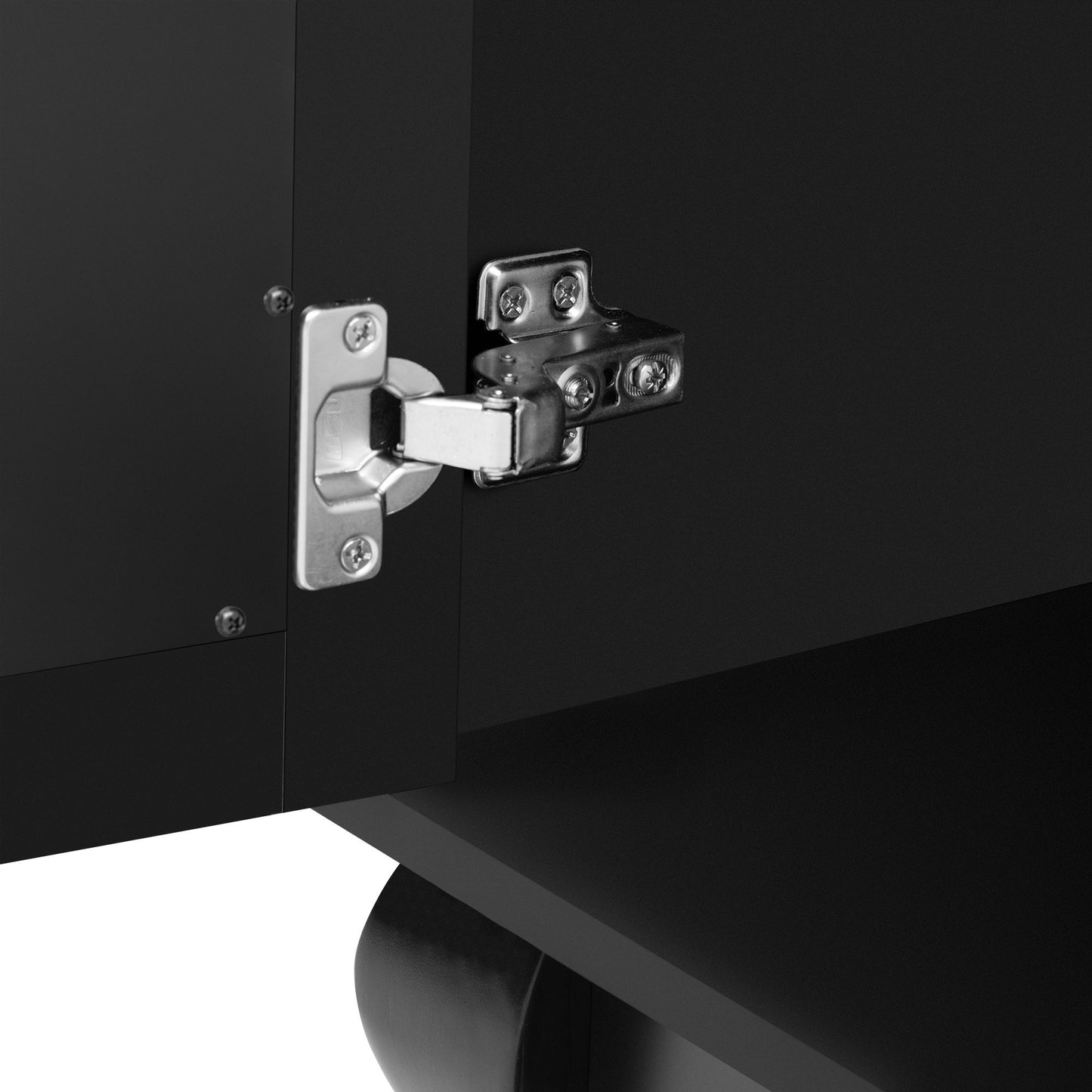 Modern Mirrored TV Stand For TV Up To 55", Entertainment Center Solid Wood Legs, Metal Handle And 3 Adjustable Shelves For Living Room - Black