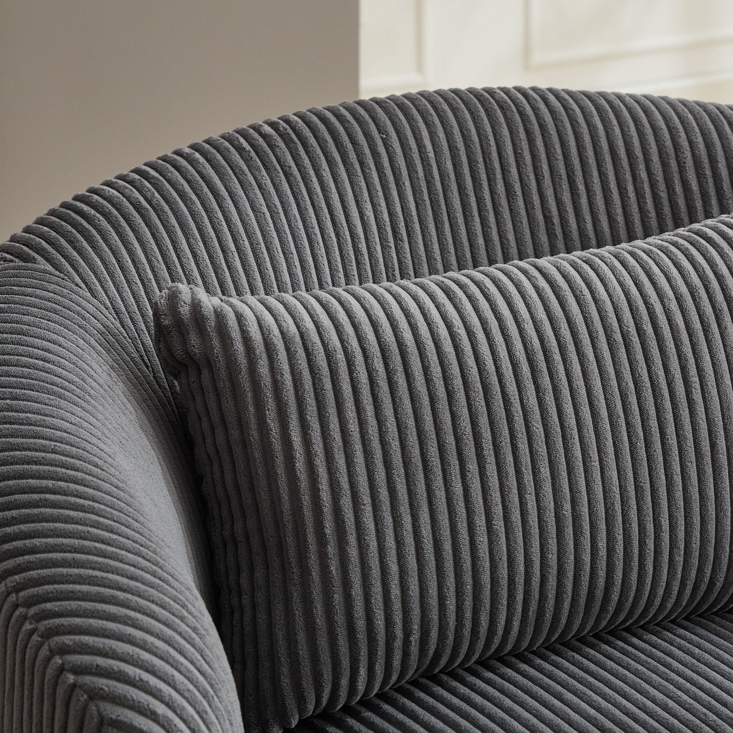Upholstered Metal Base 360 Degree Swivel Barrel Soft Chair With Pillow, For Club, Living Room, Bedroom, Office As Well As Reading Armchair - Charcoal