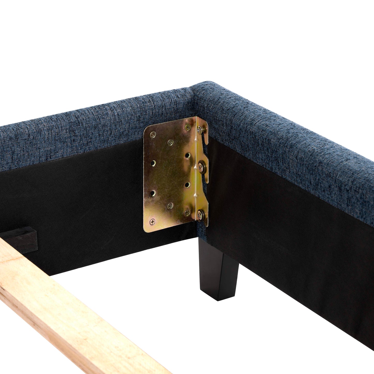 King Size Squares Upholstered Platform Bed - Navy Blue Denim