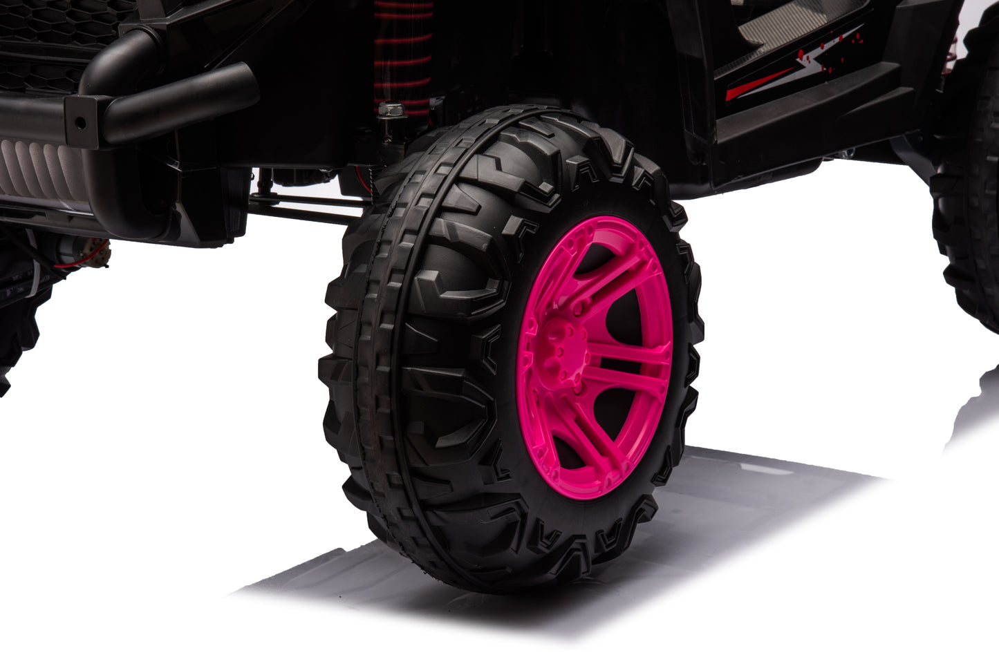 12V7A*1 30W*4 Four-Wheel Drive Leather Seat One Button Start, Forward And Backward, High And Low Speed, Music, Front Light, Power Display, Two Doors Can Open, 2.4G R / C, Seat Belt Four Wheel Absorber - Pink