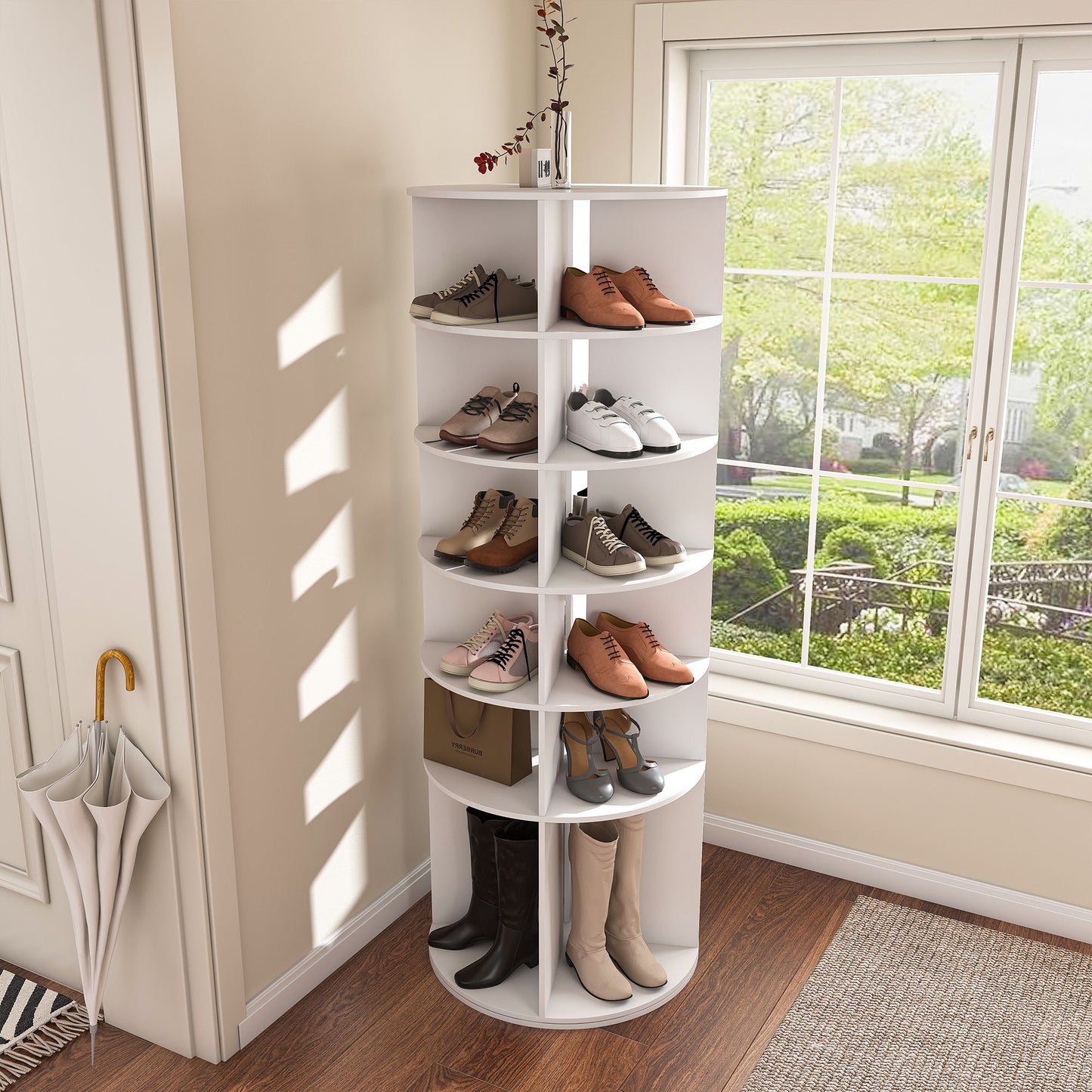 6 Tier Spinning Shoe Rack, Free Standing 360ÔøΩÔøΩ Revolving Shoe Organizer - White