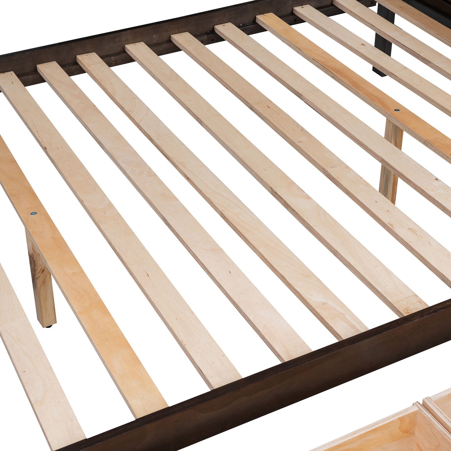 Twin Over Full Bunk Bed With Shelfs, Storage Staircase And 2 Drawers - Espresso