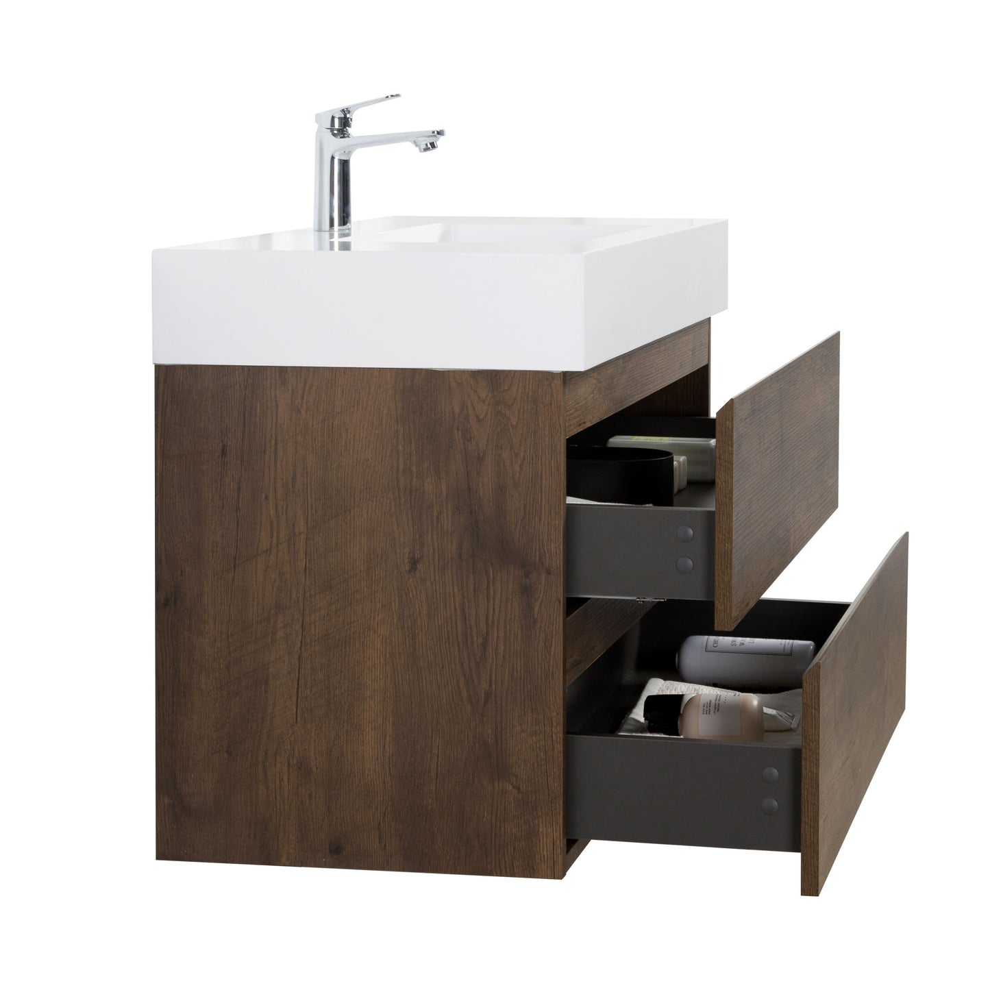 Alice - 36" Bathroom Vanity With Sink, Large Storage Wall Mounted Floating Bathroom Vanity For Modern Bathroom, One-Piece Sink Basin Without Drain And Faucet - White / Walnut