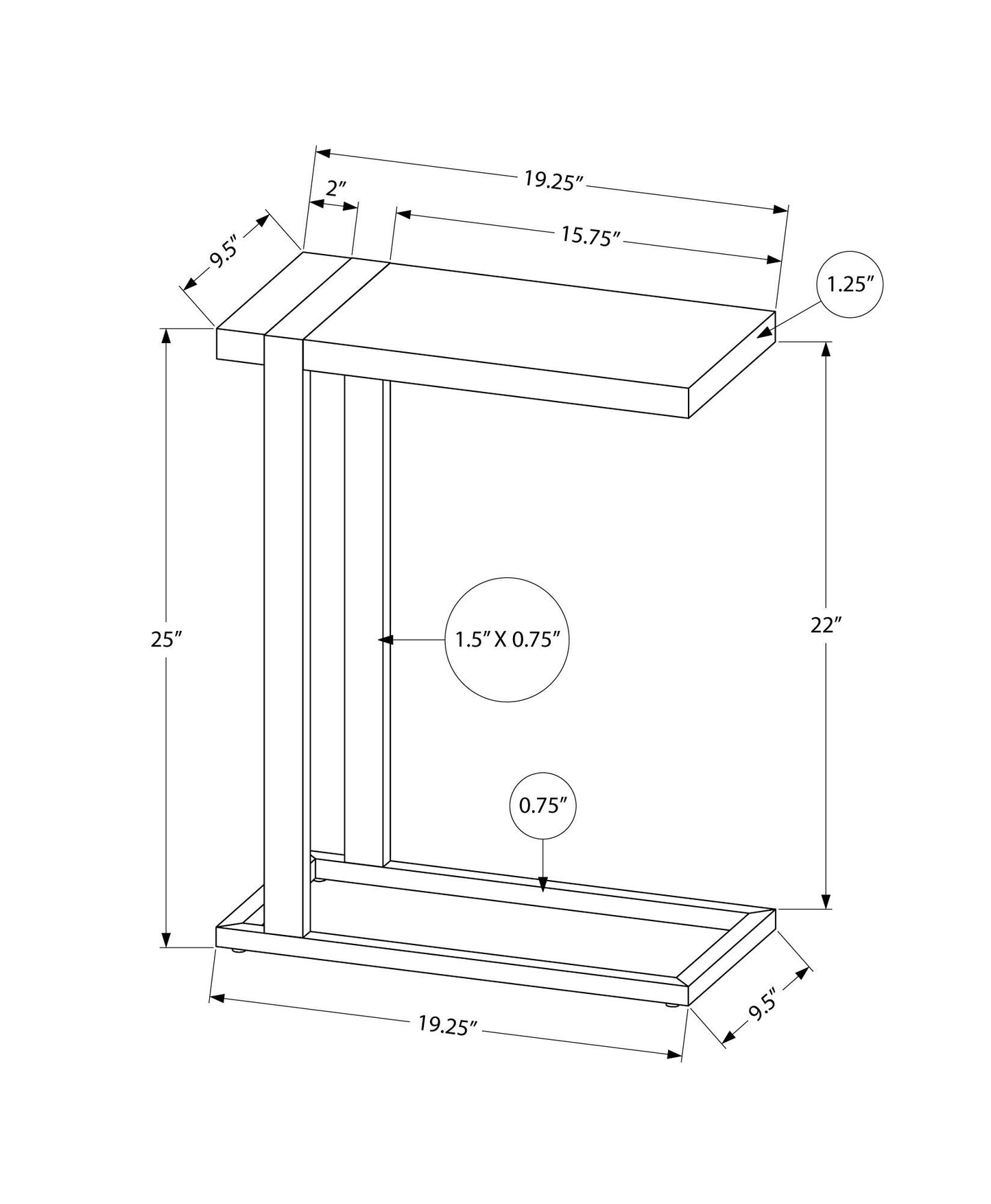 Accent Table, C - Shaped, Stylish Modern - Brown