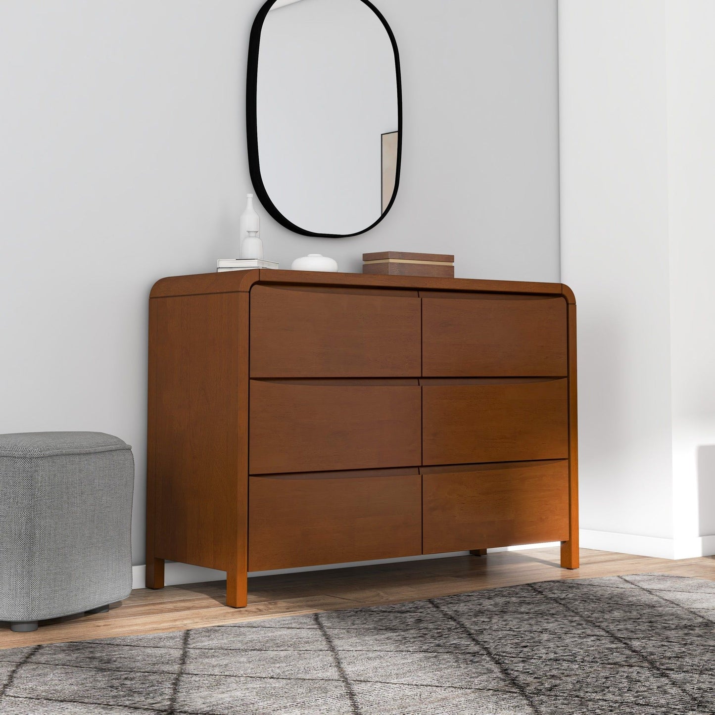 Lionel - Mid-Century Modern Solid Wood 6 Drawer Dresser - Brown