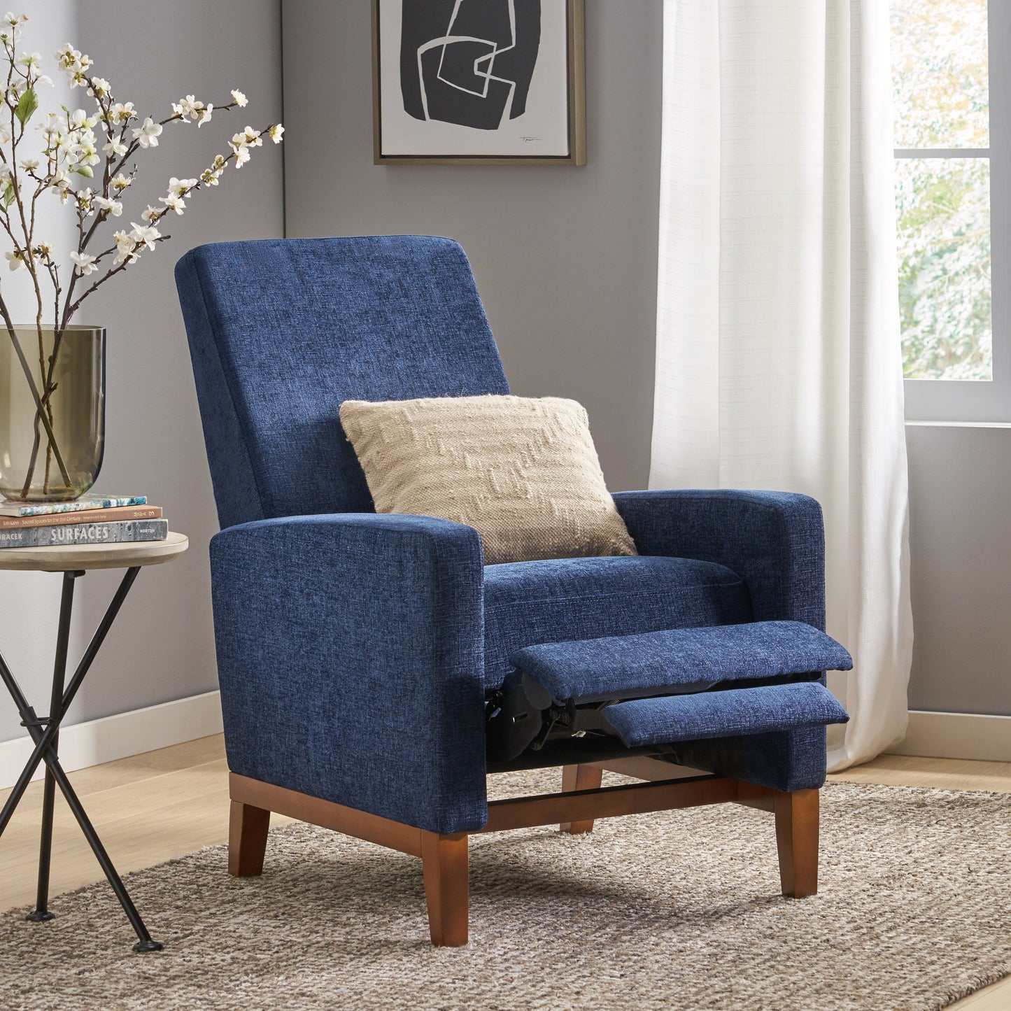 Wide Hand Manual Club Recliner - Navy Blue