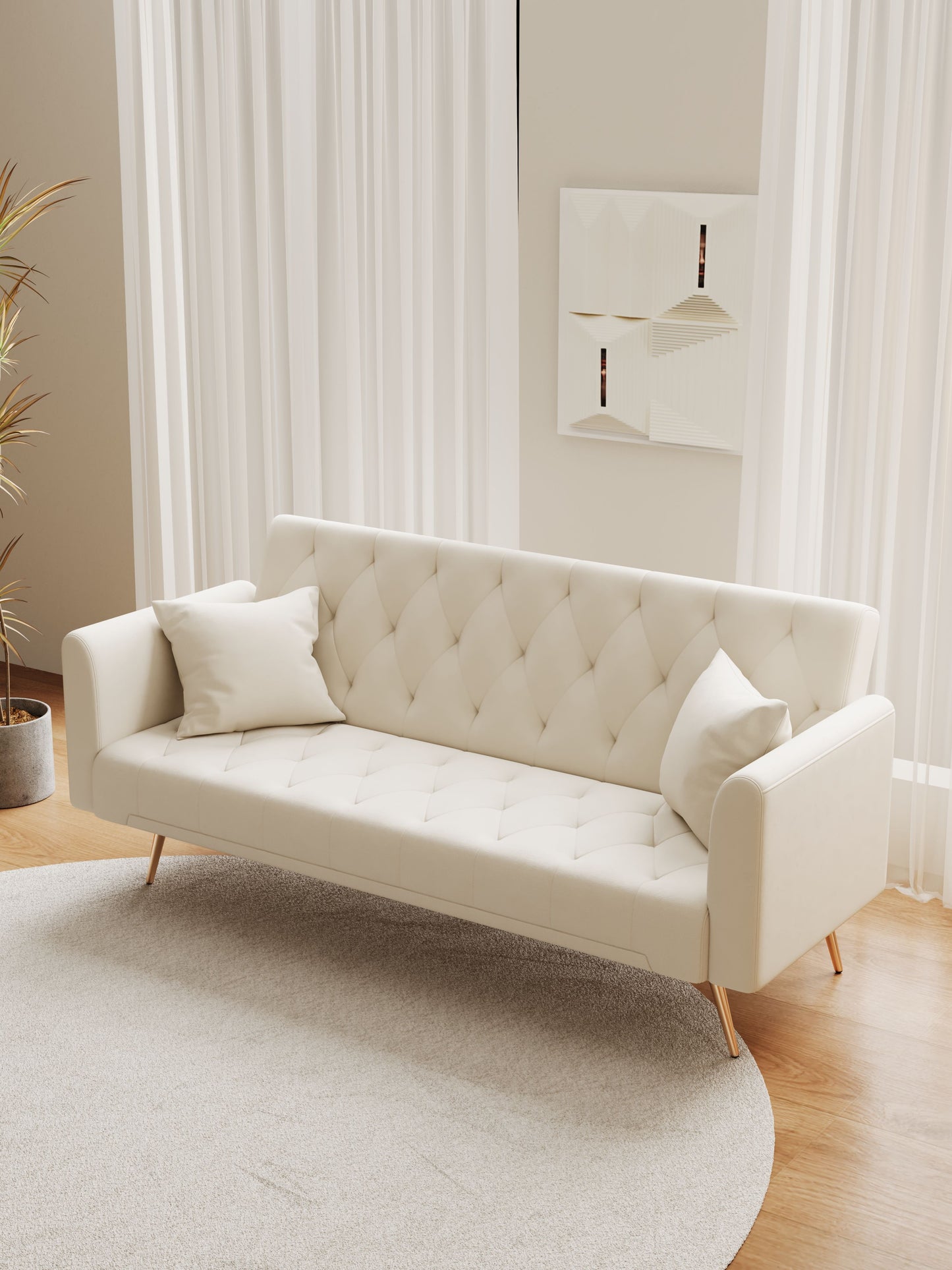 Convertible Double Folding Living Room Sofa Bed - Beige