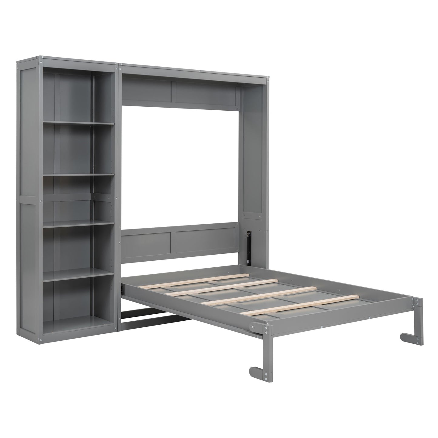 Full Size Murphy Wall Bed With Shelves - Gray