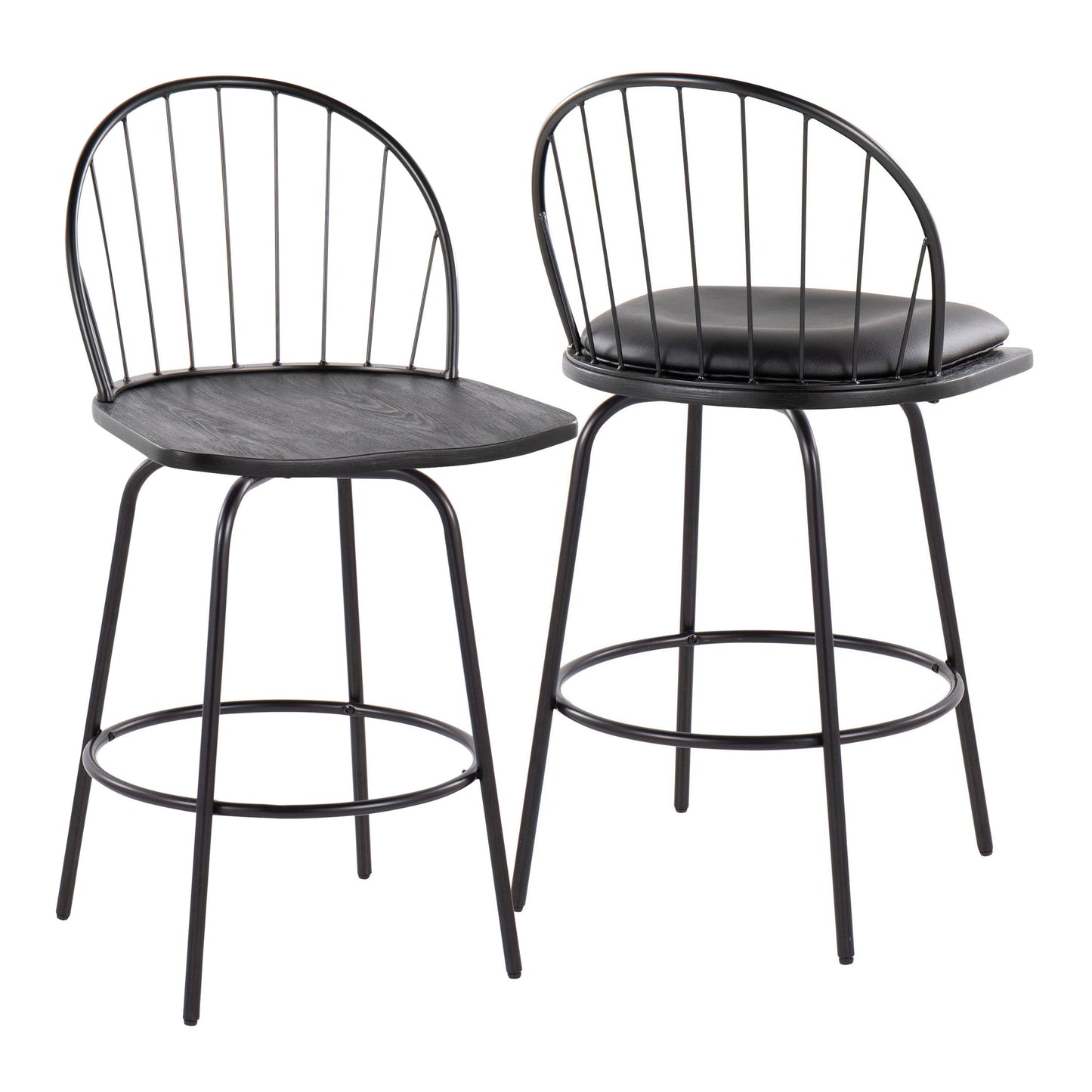 Riley - Claire Farmhouse Fixed Height Counter Stool With Swivel With Round Footrest (Set of 2) - Black