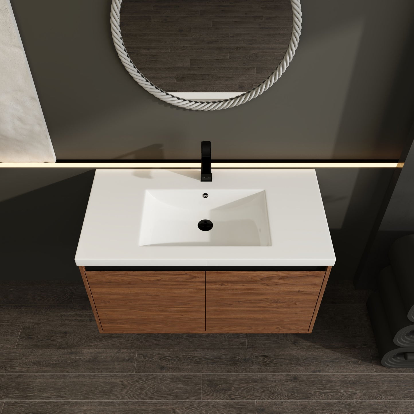 36" Bathroom Vanity Set With Resin Countertop Sink And 2 Doors - Brown