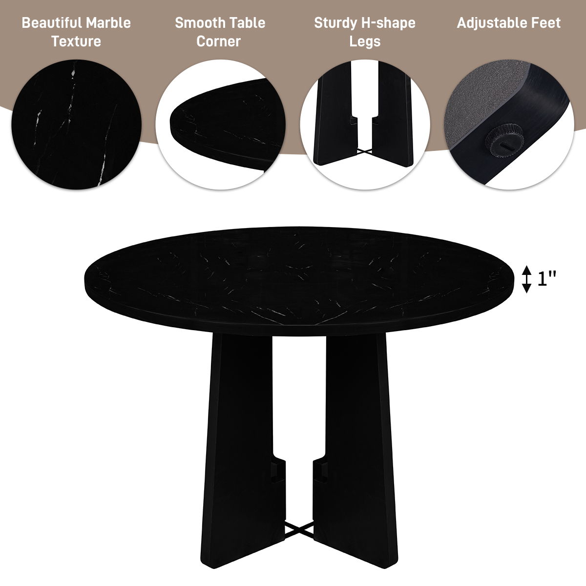 5 Piece Round Dining Table Set, Modern Dining Table And 4 Upholstered Chairs For Dining Room, Kitchen Room, Living Room - Gray / Black