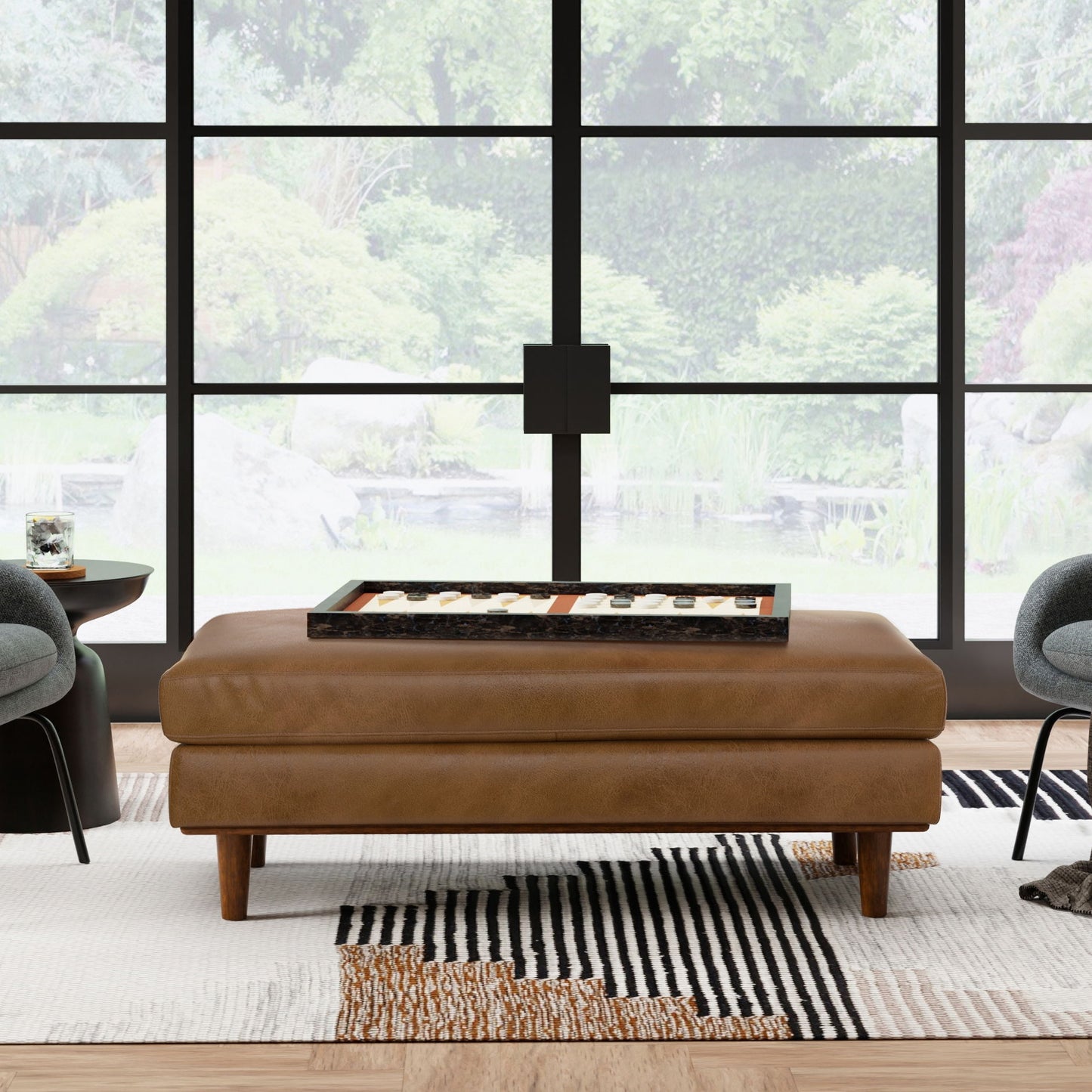 Morrison - Large Rectangular Ottoman - Caramel Brown