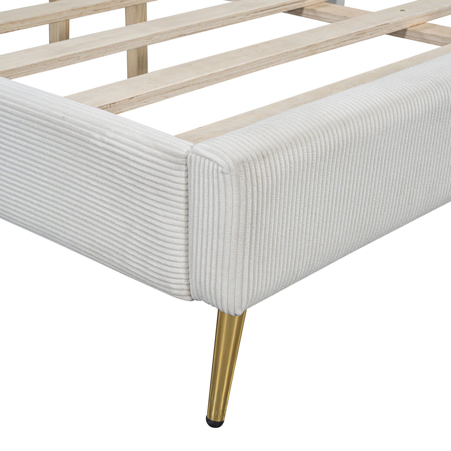 Queen Size Platform Bed With Legs, Frame And Tufted Headboard - Beige