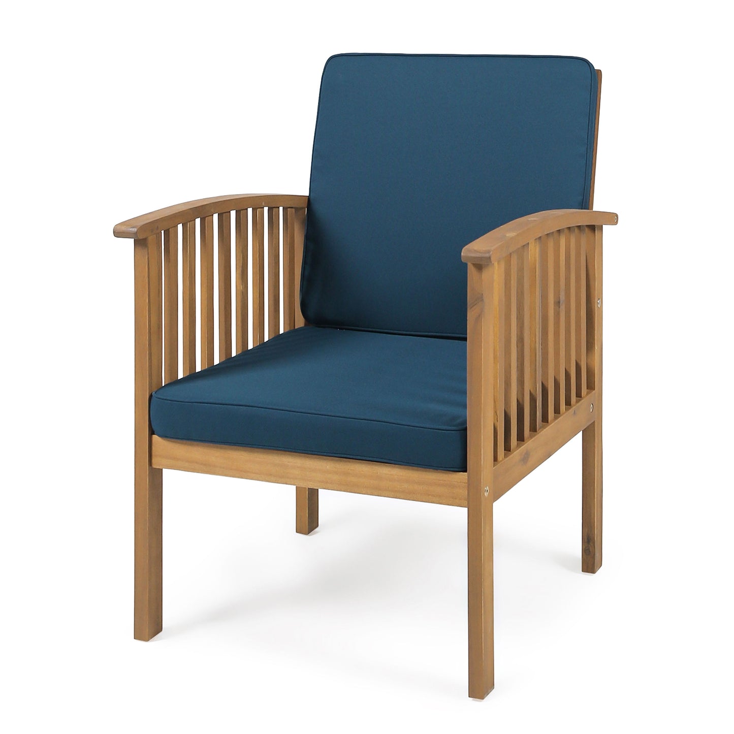 Casa Acacia Wood Club Chair (Set of 2) With Weather Resistant Cushions - Brown / Dark Teal
