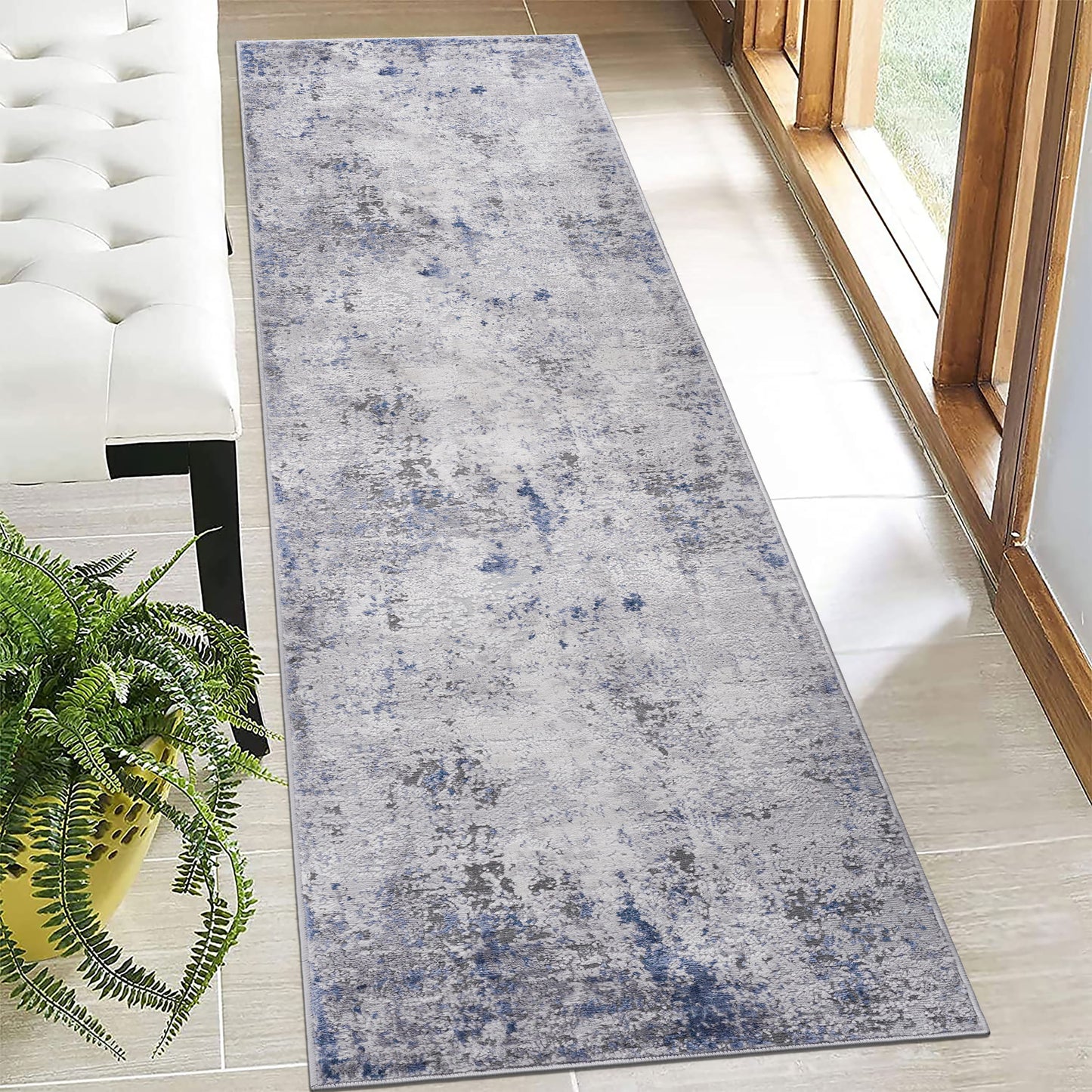 Marfi - 2' X 8' Abstract Runner Rug - Silver / Blue