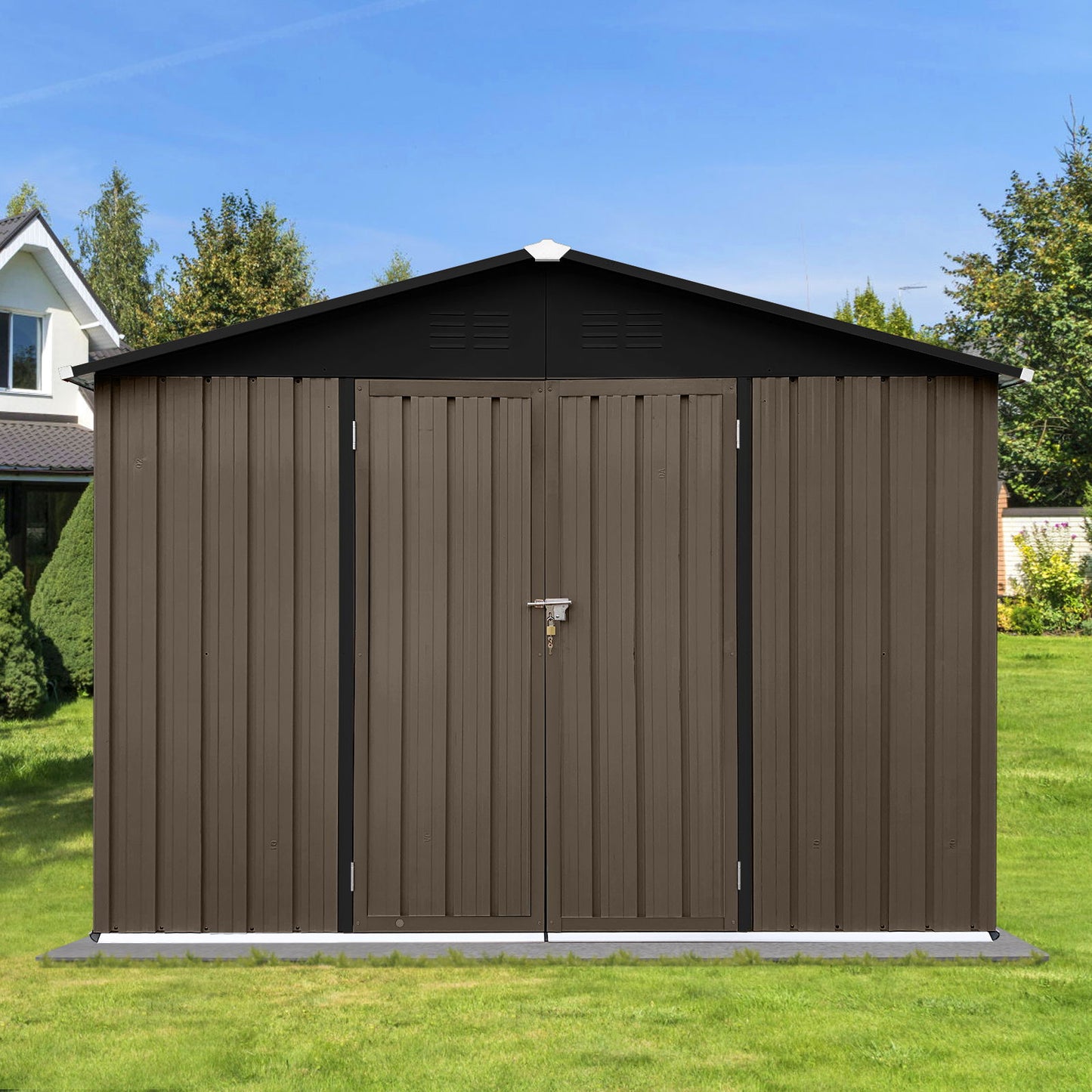 10'X8' Garden Sheds Outdoor Storage Sheds - Brown / Black