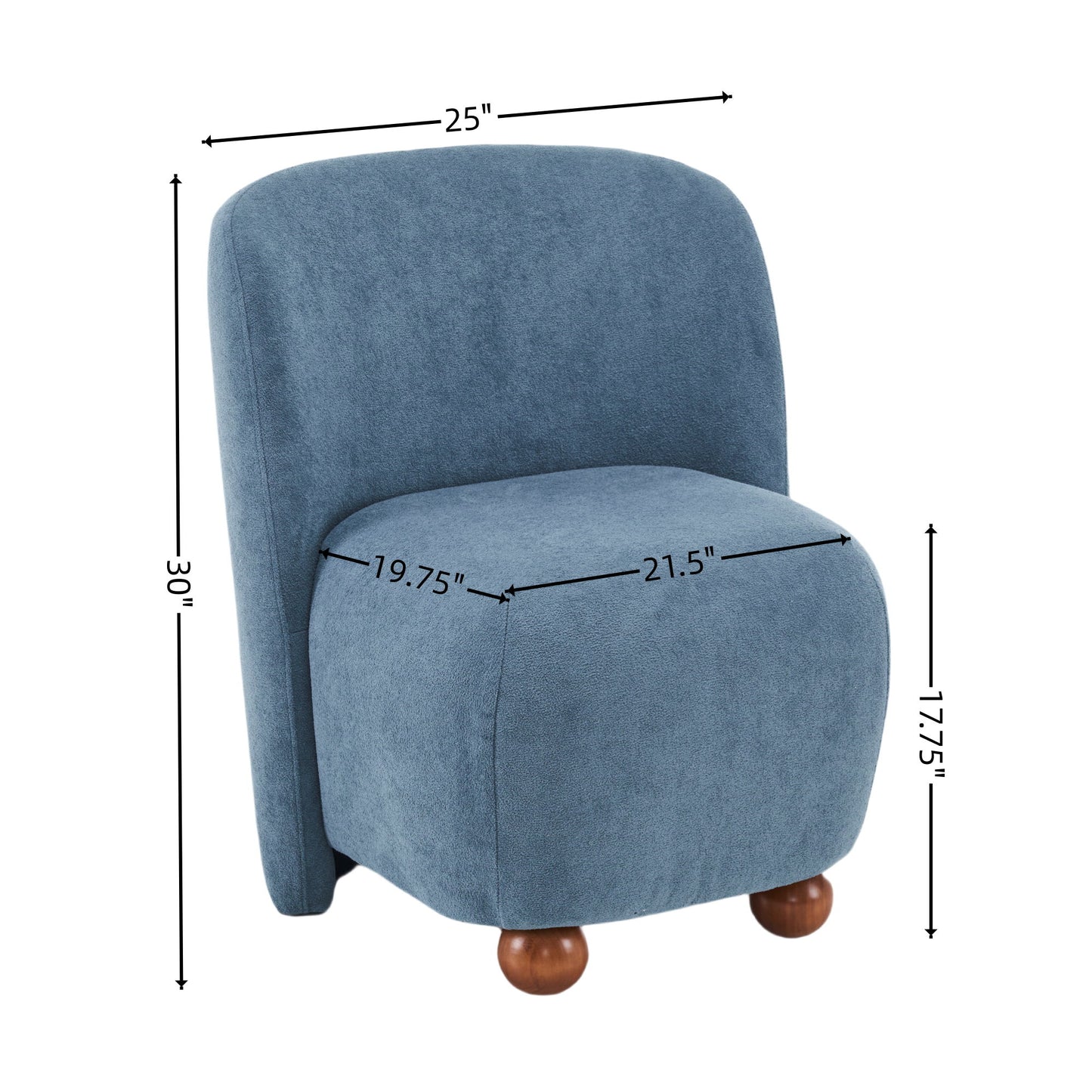 Modern Low Back Accent Chair, Upholstered Armless Living Room Chairs, Round Pine Wood Feet, For Small Living Spaces, Living Room - Blue