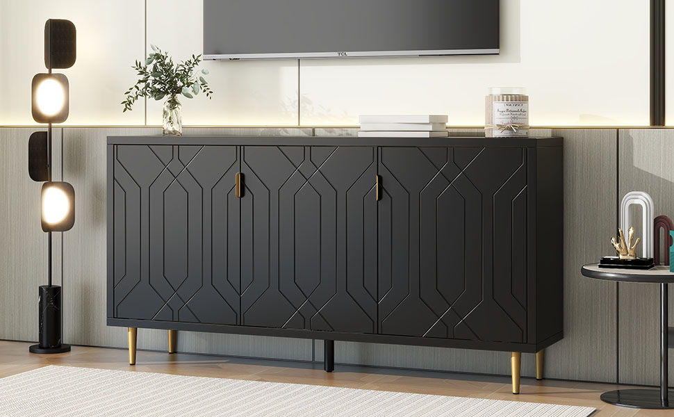 Modern TV Stand With 3 Doors And Adjustable Shelves For Living Room, Fits TVs Up To 70" - Black