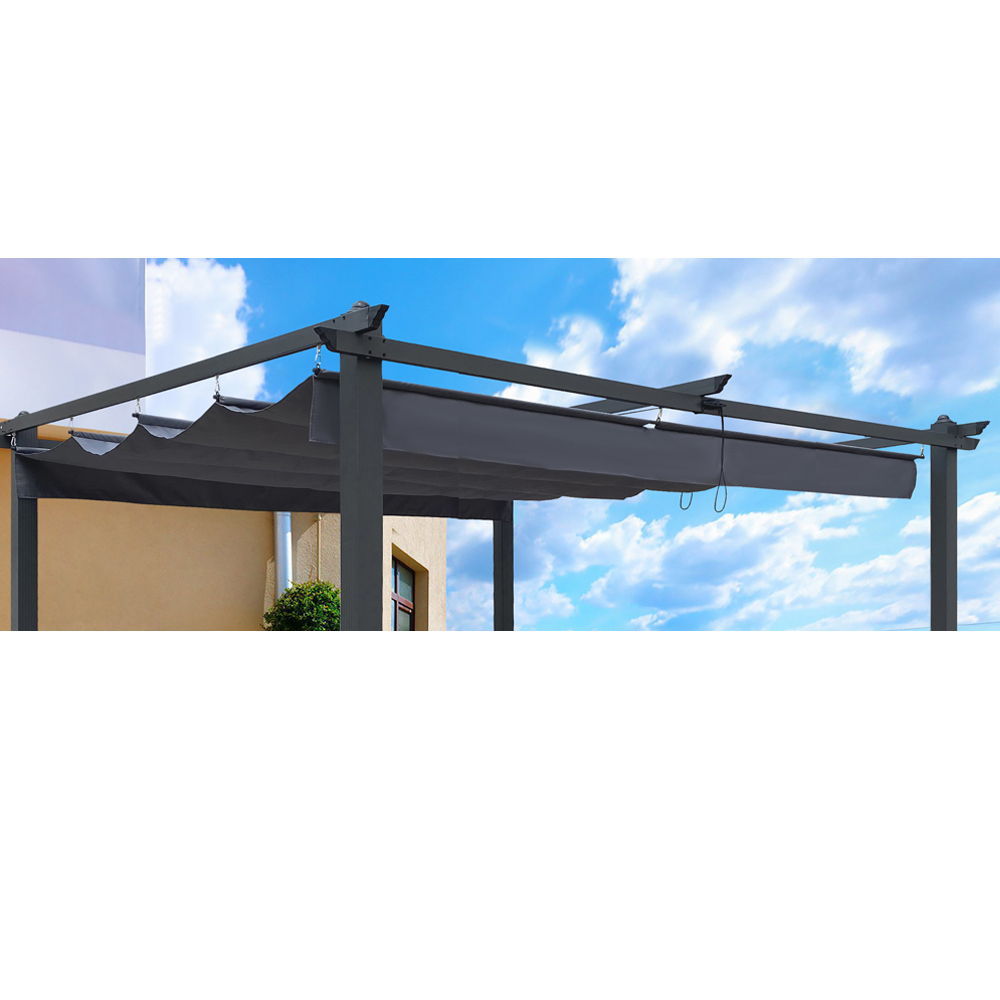 Replacement Canopy Top Fabric For 10X10 Ft Outdoor Patio Retractable Pergola Sunshelter Pergola Canopy - Gray