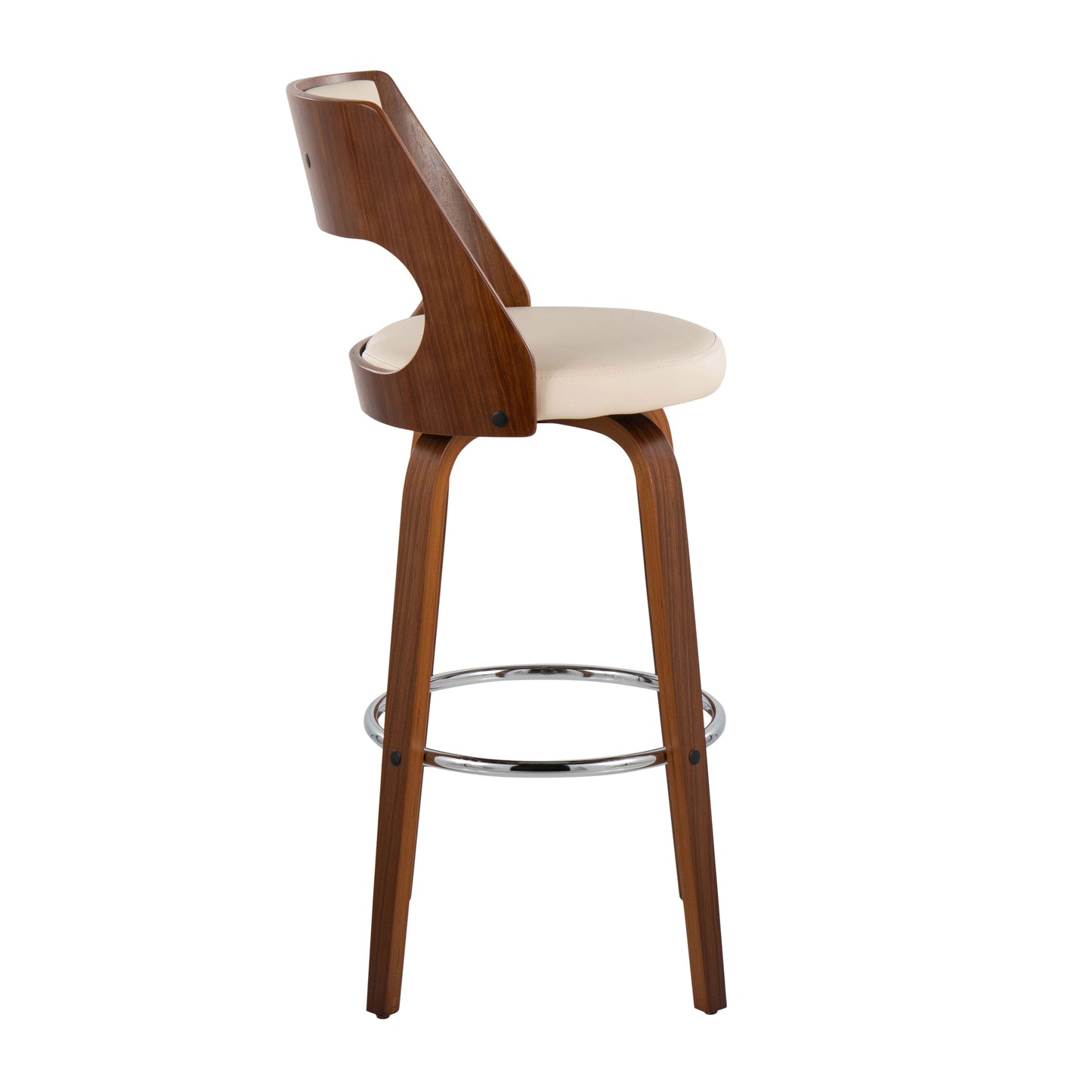 Cecina - Mid-Century Modern Barstool With Swivel (Set of 2) - Walnut / Cream