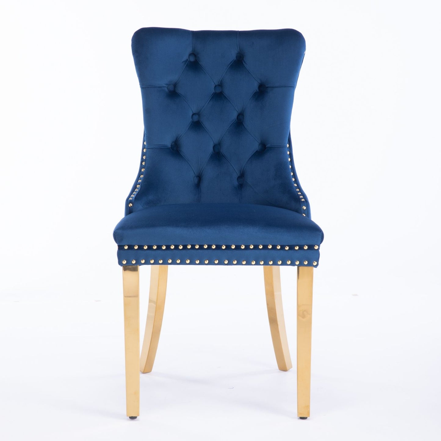 Nikki - Modern, High-End Tufted Solid Wood Contemporary Velvet Upholstered Dining Chair With Golden Stainless Steel Plating Legs, Nailhead Trim (Set of 2) - Blue / Gold