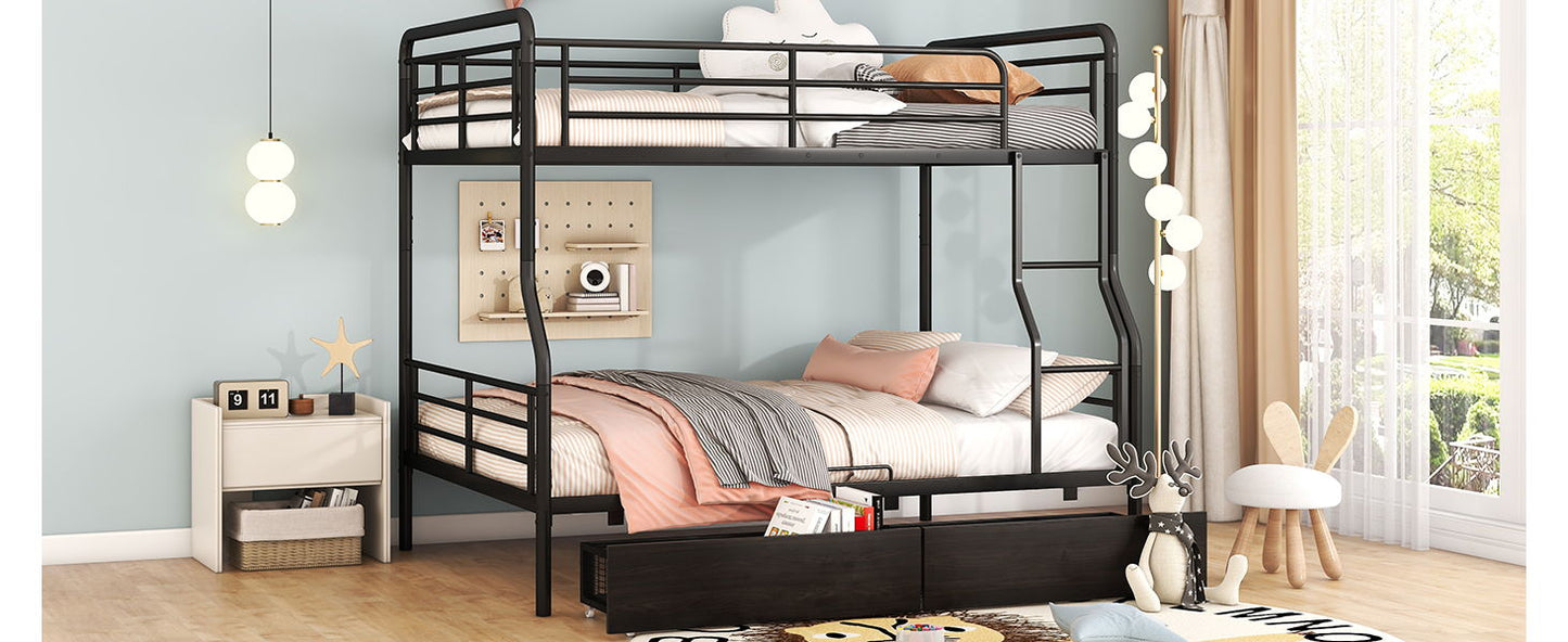 Full Long Over Queen Bunk Bed With 2 Drawers - Black